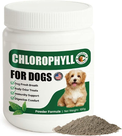 Chlorophyll for Dogs - Stop Stinky Breath, Natural Breath Freshener, Oxy-Fresh Water Additive & Drops Powder Formula (100g)
