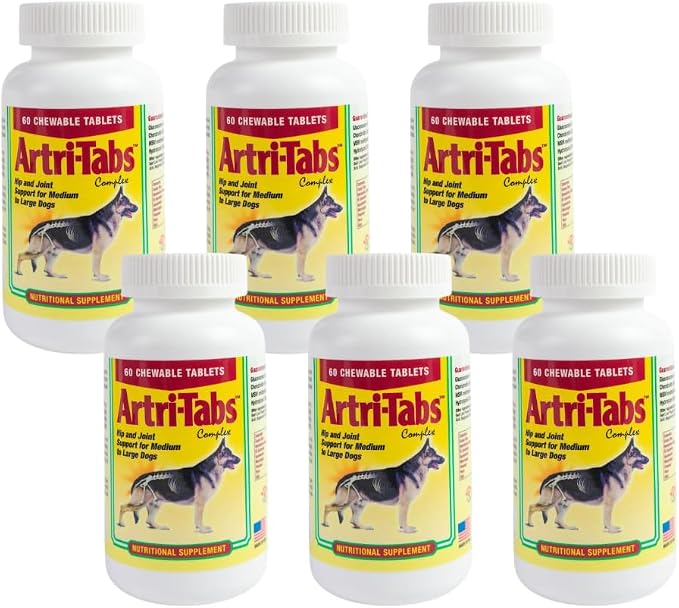 Artri-tabs Complex Dietary Supplement by Interfarma Corp | Cartilage Protection, Reduce Inflammation, & Joint Support for Dogs | with Glucosamine, Collagen, & MSM | Beacon Flavor | 60 Tablets. (6)