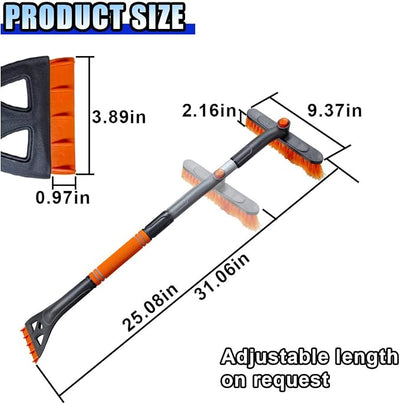 KITUREK 31.5" Detachable Snow Brush and Ice Scraper for Car Windshield, 2-in-1 Winter Snow Removal Tool with Extendable, 360° Rotating Soft Bristle Brush Head and Foam Grip for Most Vehicles (Orange)