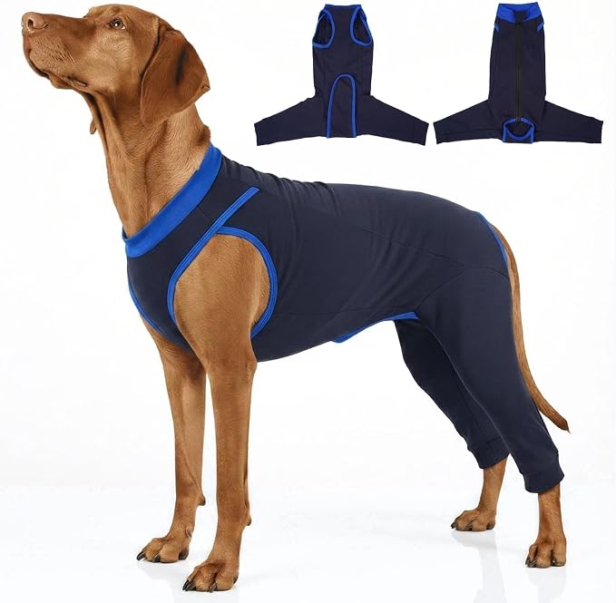 T'CHAQUE Back Zipper Dog Surgery Recovery Suit with Rear Leg Sleeve to Stop Licking, Easy On Off Dog Surgery Suit Female Spay, Cone Alternative Spay Recovery Suit, Protective Dog Leg Sleeve, Navy XXL