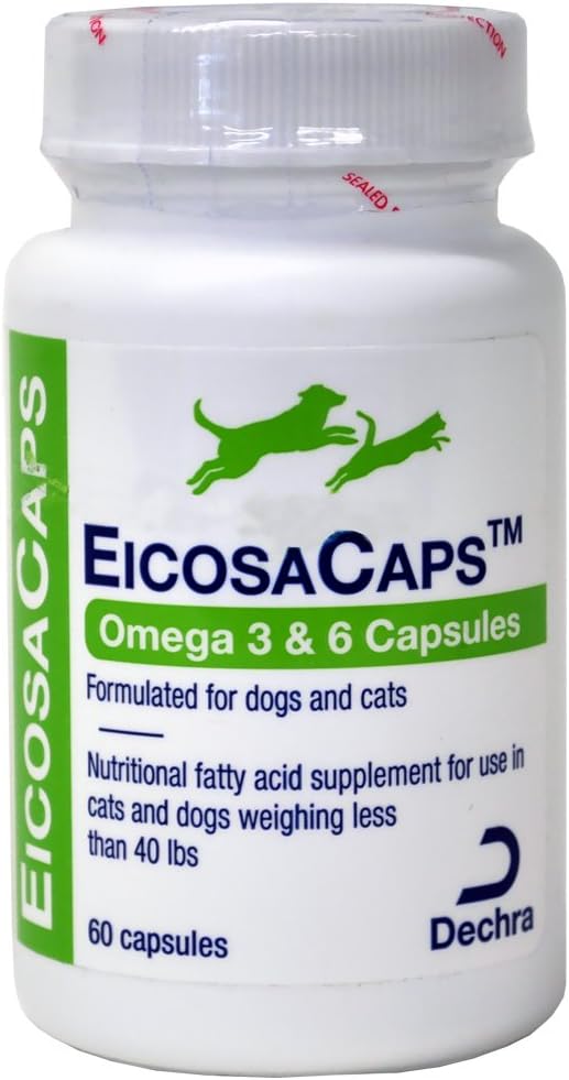 EicosaCaps Omega 3 & 6 Capsules for Cats and Dogs Under 40 lb 60 Count