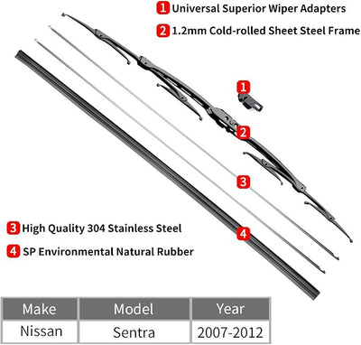 Replacement for Nissan Sentra Windshield Wiper Blades - 26"+17" Front Window Wiper - fit 2007-2012 Vehicles - OTUAYAUTO Factory Aftermarket