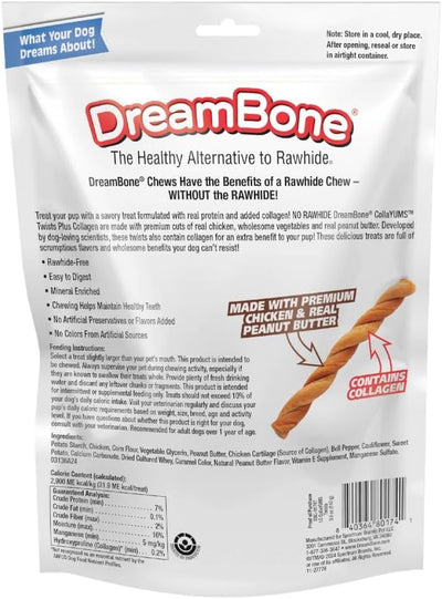 DreamBone CollaYUMS Twists Plus Collagen Chews for Dogs, 10 Count, Treat Your Dog to Rawhide-Free Chews Made with Chicken, Vegetables and Peanut Butter (Pack of 2)