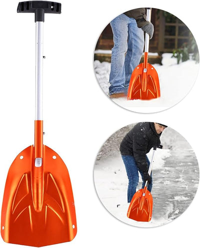 Generic Aluminum Alloy Telescopic Snow Shovel Bright Orange Portable Detachable Durable Winter Ice Removal Tool for Outdoor Snow Clearing Car Camping