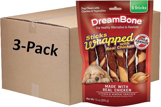 DreamBone Chicken-Wrapped Chews 8 Count, Rawhide-Free Chews for Dogs - Large | 8-Count (3 Pack)