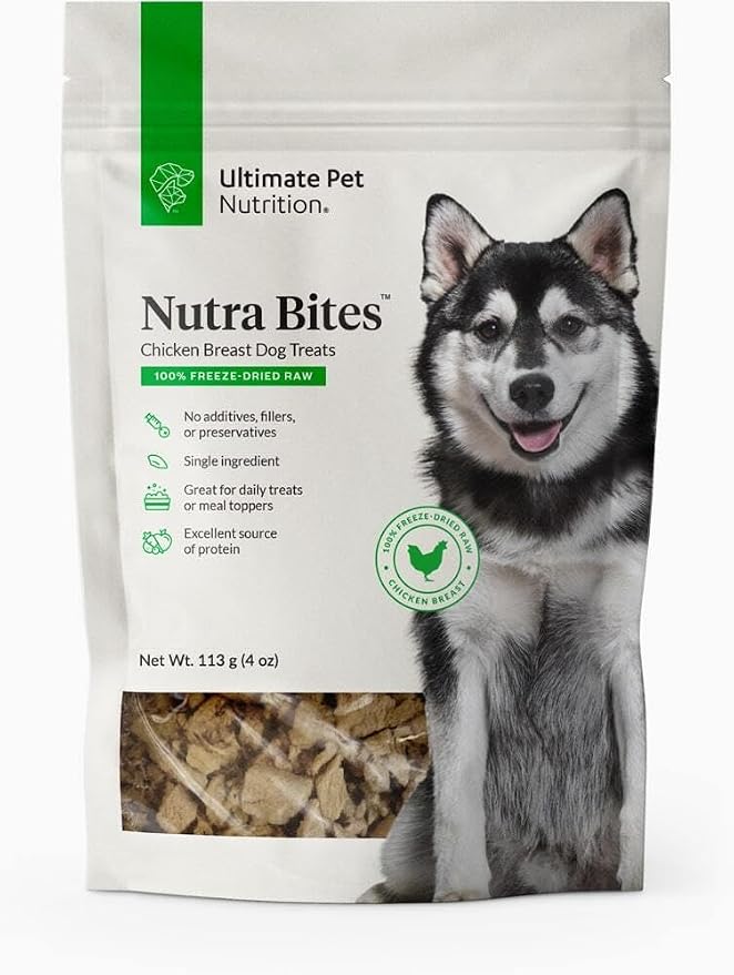 Nutra Bites Freeze Dried Raw Single Ingredient Training Treats Food Topper for Dogs, 4 Ounces, Chicken Breast