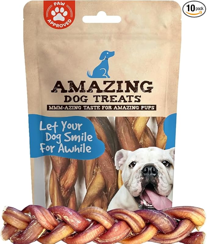 Amazing Dog Treats 6" Braided Bully Stick (10 Pcs/Pack) - Bully Stick for Dogs - Made from Premium Grass Fed Argentinian Beef