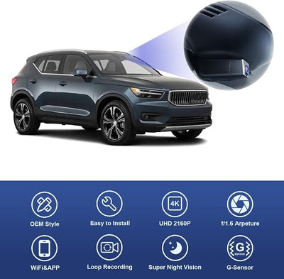 Fitcamx 4K Dash Cam Compatible with Volvo XC40 T4 T5 Model A (Compare Cover Shape), Integrated OEM Look, UHD 2160P Video, Built-in WiFi & APP, Loop Recording, G-Sensor, Easy to Install, 64GB Card