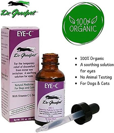 Dr. Goodpet Eye-C All-Natural Eye Drops for Dogs, Cats | Human Quality Zinc & Vitamin C | Veterinarian Recommended Eye Care | Soothe, Wash, and Moisturize Pet Eyes | Made in the USA