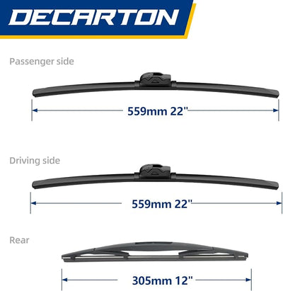 Windshield Front and Rear Wiper for GMC Yukon 2008-2014 | Replacement Original Equipment Blade Set - (Pack of 3)