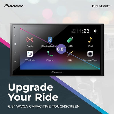 Pioneer DMH-130BT 6.8" Capacitive Touchscreen, Double Din – Bluetooth, Backup Camera, USB, FLAC, AM/FM Radio, Short Chassis, 50W x 4 Output, Steering Wheel Input