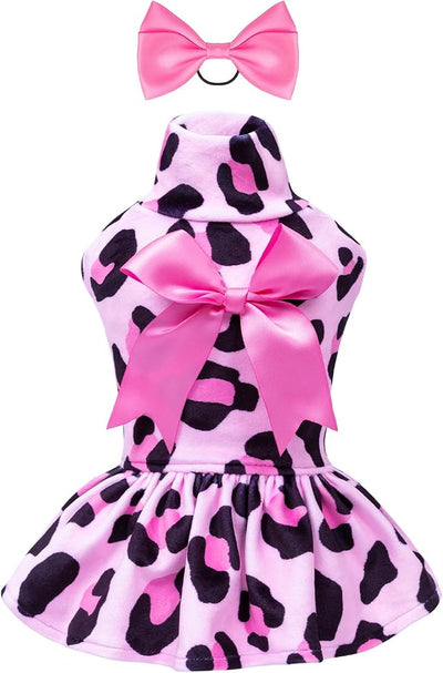 CuteBone Turtleneck Dog Velvet Dress Puppy Skirt Costume Pet Clothes Cat Apparel with Bow Hair Rope for Small Dogs CVD08XS