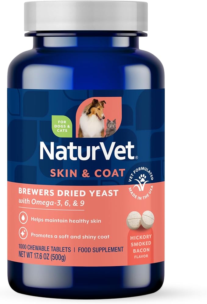 Brewer’s Dried Yeast Formula with Garlic Flavoring – Plus Omegas | Rich in Omega-3, 6 & 9 Fatty Acids | Fortified with B1, B2, Niacin & Vitamin C | for Dogs & Cats | 1000 Chewable Tablets