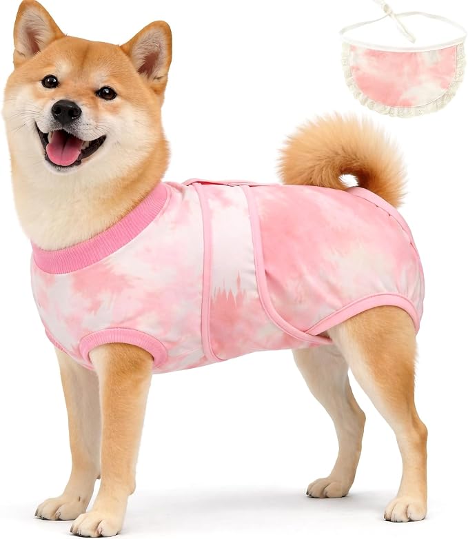 Surgery Recovery Suit for Female/Male Dog After Spay/Neuter, Bandana Set Included, Substitute E-Collar & Cone Anti Licking Wounds, Medium/Large/Small Dogs Body Surgical Suits, Pet Onesie, M