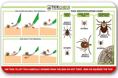 TickCheck Premium Tick Remover Kit - Stainless Steel Tick Remover + Tweezers, Leather Case, and Free Pocket Tick Identification Card (5 Pack)