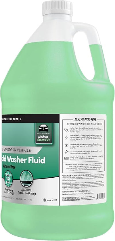 Clean Revolution EV Windshield Washer Fluid, 128oz 4-Pack, 100% Methanol-Free, Winter Ready up to -15°F, Compatible with Electric Vehicles and Performance Cars (4-Pack)