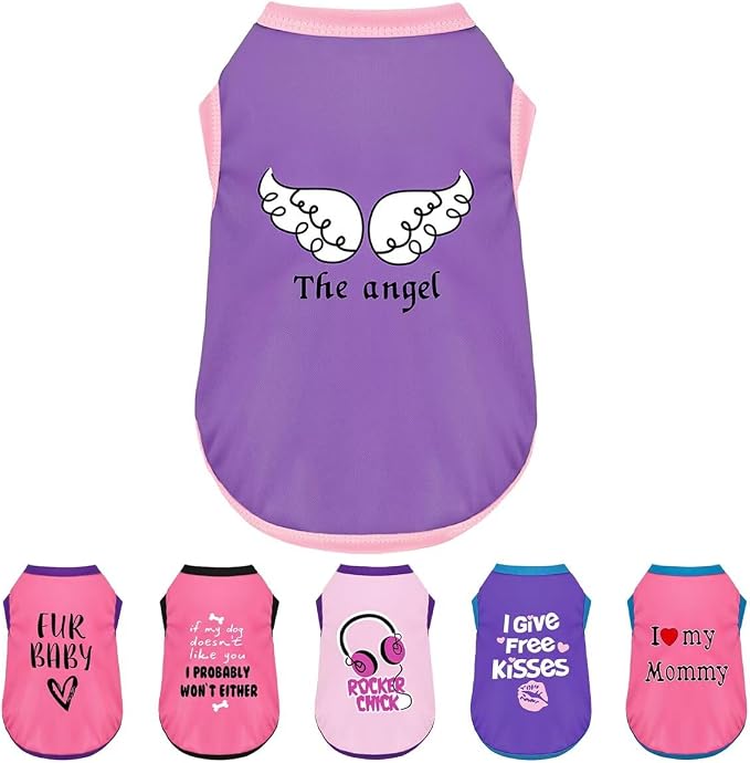 Color-Blocked Dog Tank Top with Playful Heat Transfer Designs – Lightweight Polyester Shirt for Small,MediumDogs, Perfect for Casual Outings.The Angel Purple L