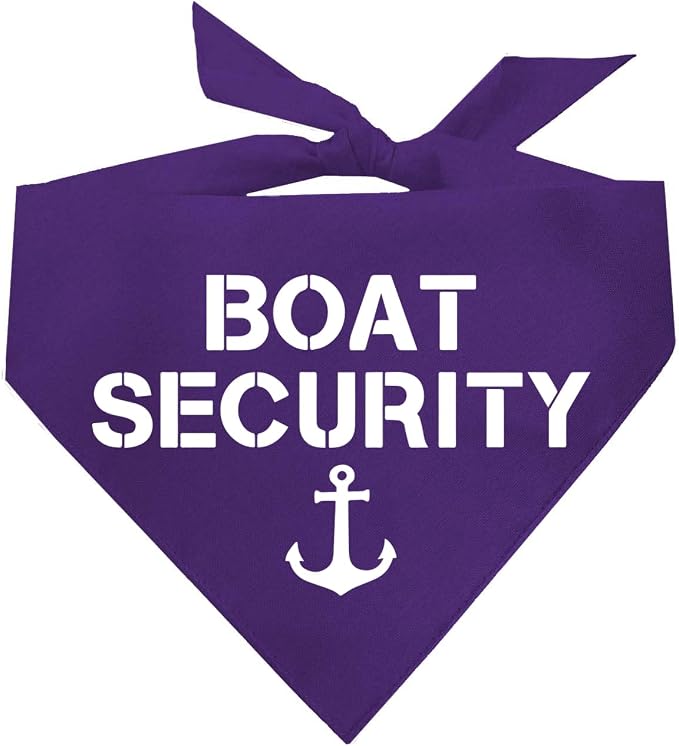 Boat Security Dog Bandana | 100% Cotton Adjustable Triangle | Made in USA | Boat Lover | Captain | Beach | Lake | Funny Outfit Prop Photoshoot | Purple, X-Small (243)