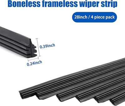 jeseny 4 Pieces Car Wiper Blade Replacement Strip, 28In Silicone Frameless Windshield Wiper Strip, DIY Adjustable Waterproof Boneless Wiper, Auto Universal Accessories (Black)