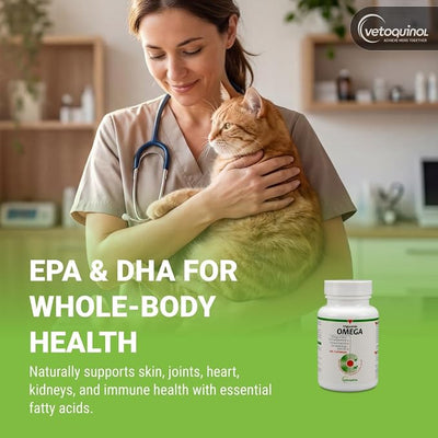 Vetoquinol Triglyceride Omega - Fish Oil for Dogs & Cats - Supports Healthy Skin, Coat & Normal Immune Response - Supplement with Vitamin Blend for Heart, Eye, Bone & Muscle Support - 60 Capsules