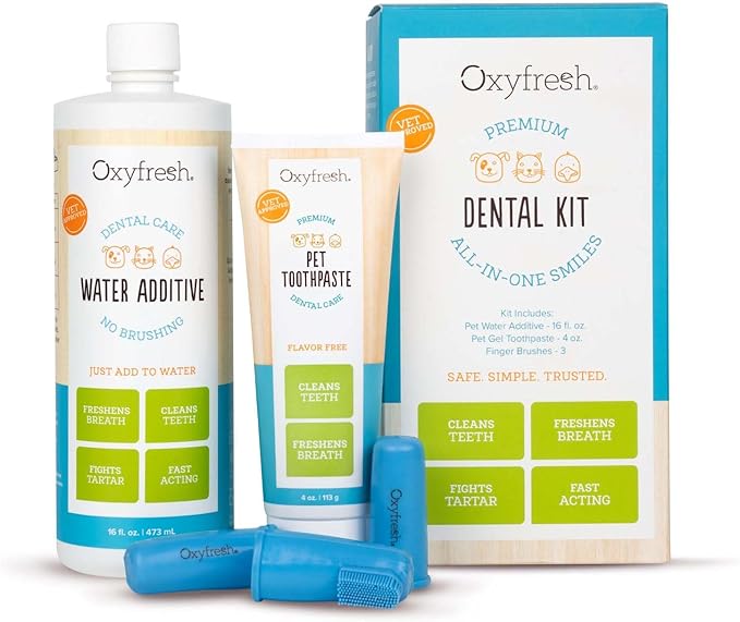 Premium Pet Dental Kit for Dogs & Cats – Easiest Breath Freshener & Teeth Cleaning Solution for Fresh Breath, Clean Teeth, Plaque & Tartar Control – 4oz Toothpaste + 16oz Water Additive