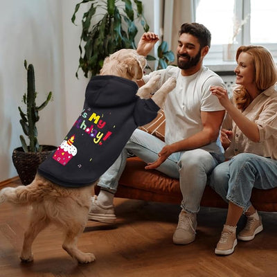 Dog Sweater Dog Hoodie Cold Weather Coat Hooded Sweatshirt for Puppies,Cats, Small Medium Large Dogs (Black(It's My Birthday), Large)
