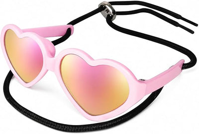 G016-1 Dog Pet Heart Costume Sunglasses for Small to Medium Breed (Up to 15 lbs, Heart Pink-Pink Mirror)