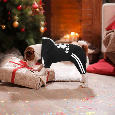 Dog Hoodie Security Clothes 4 Legs Jumpsuit Sweatshirt Hoodies Soft & Warm Dog Outfit Pullover Dog Winter Clothes Sweater for Small Medium Large Dogs Cats (Black, Large)