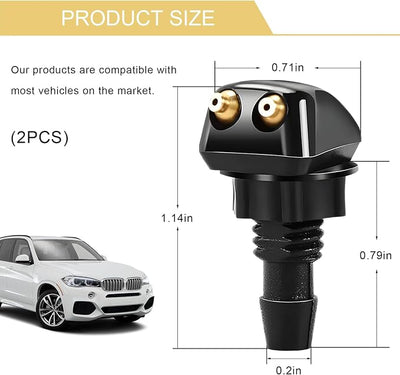 2PCS Front Windshield Washer Nozzles, Double-Hole Windshield Wiper Nozzles Washer Spray Jet Kit, Adjustable Windscreen Squirter Nozzle Replacement for Cars SUVs Trucks