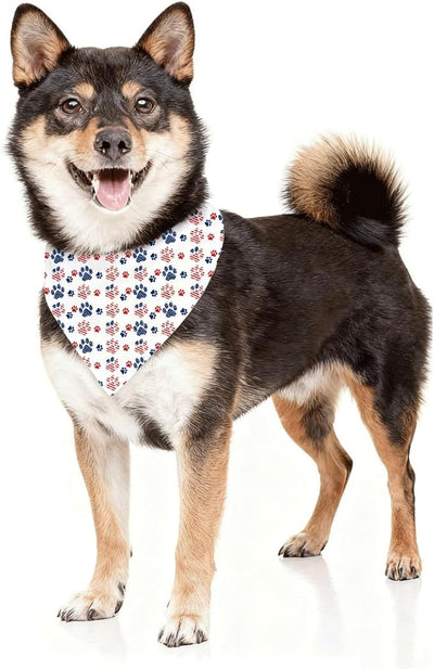 4th of July Dog Bandana, Patriotic Paw Print Pet Triangle Scarf for Independence Day Party Outfit, American Flag Neckerchief for Small Medium Dogs, Independence Day Puppy Gift