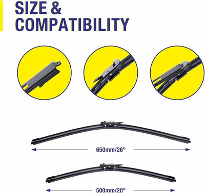 5 PLUS Custom-Fit Wipers fits Toyota Avalon 2005-2012 Wiper Blades | 26” and 20” Wiper Blade Set,All-Seasons,Streak-Free Wiping,Quiet Clear Visibility,OEM Quality,Original Equipment Replacement
