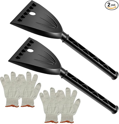 Ice Scrapers for Car Windshield with Glove, Multifunctional Winter Snow Cleaning Tool with Ergonomic Handle, Anti-Scratch Window Frost Removal Tool for Cars, Trucks, SUVs (2Sets)