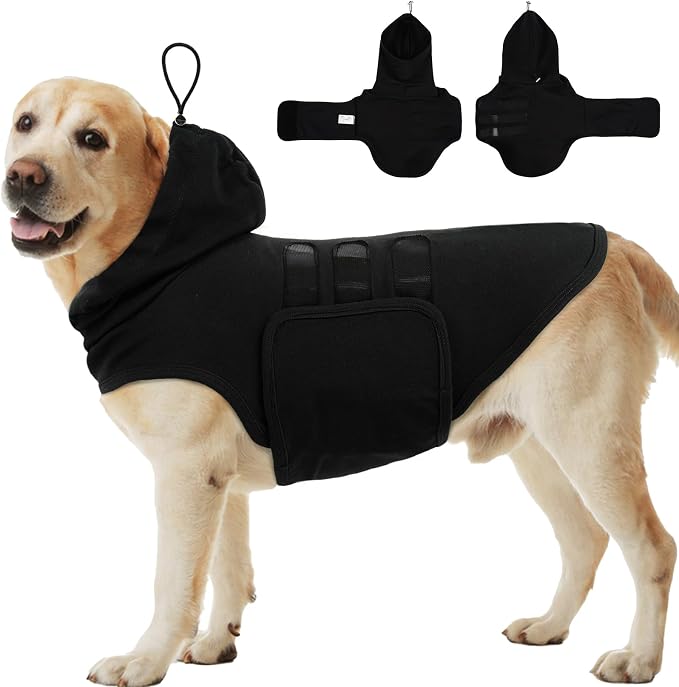 Dog Anxiety Calming Vest, Dog Calming Vest with Ear Cover, Anxiety Jacket for Large Dogs, Dog Compression Shirt Anxiety for Separation, Fireworks, Vet Visits, Travel (Black, XL)
