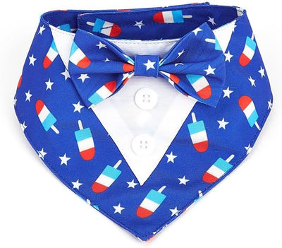 Tuxedo Dog Collar for Wedding Engagement and Birthday, Formal Dog Bandana Collar Costume with Bow Tie and Adjustable Buckle,Suitable for Small Medium Large Dog. (Blue Star, XS)