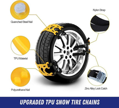 Jeremywell 6 PCS Car Snow Chains for TWO TIRES Emergency Anti Slip for Most Cars/SUV/Trucks, Winter Universal Security Chains Tire Width 165mm-275mm/6.5-10.8'', Amazing Traction Thickening Durable