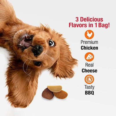 Good'n'Fun Good 'n' Tasty Triple Flavor Wavy Chips, 3 Oz, Treats for Dogs (Pack of 2)