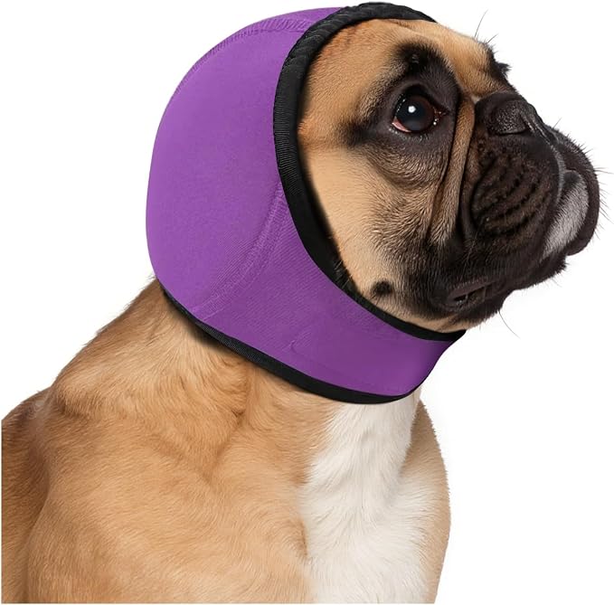 Dog Ear Muffs Noise Protection, No-Shake Ear Wrap for Hematoma Care, Bathing, Drying, Swimming & Noise Anxiety Relief (Purple, Medium)