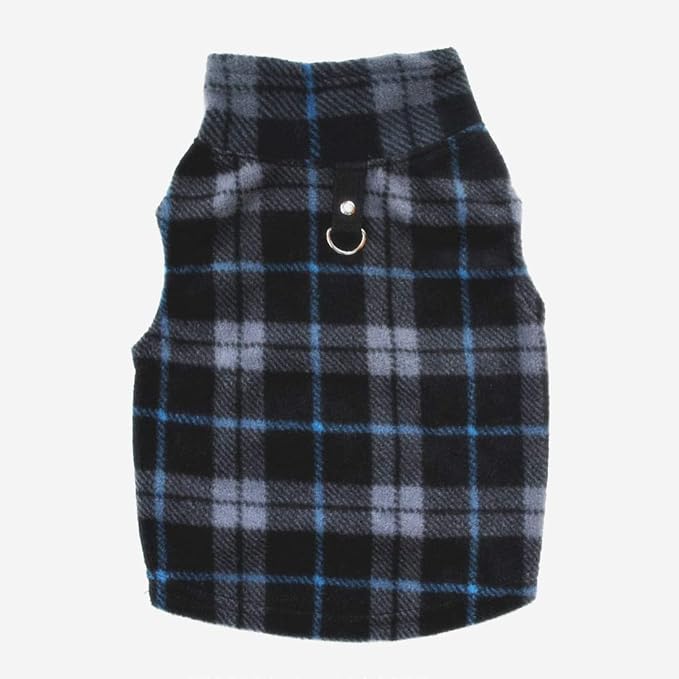 Dog Sweater, Soft Fleece Vest with Leash Ring Pullover Jacket Winter Pet Dog Clothes for Puppy Small Dog Cat Teddy Chihuahua Yorkshire for Christmas (X-Small, Black Grey Plaid)