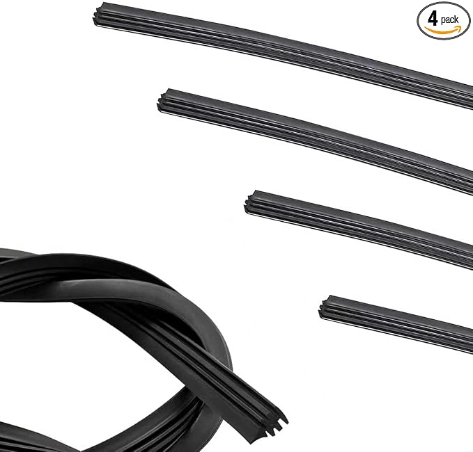 4 PCS 28" Silicone Frameless Wiper Blade Refill, Waterproof Boneless Wiper Inserts, Windshield Rubber Strip Replacement, Universal for Most Cars, Trucks, SUVs (Black)