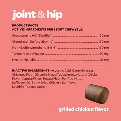 Hip and Joint Chews for Dogs | Dog Glucosamine Chews for Comfort & Mobility with Chondroitin MSM & Turmeric | Dog Joint Supplement for All Ages & Sizes | NASC Certified & Made in the USA | 60 Chews
