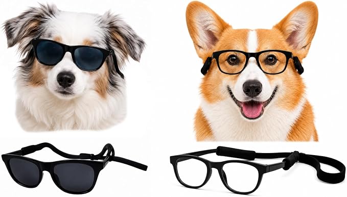 G006 Dog Pet Retro 80s Costume Sunglasses for Small Breed (2-Pack Black+ Black-Clear Lens)