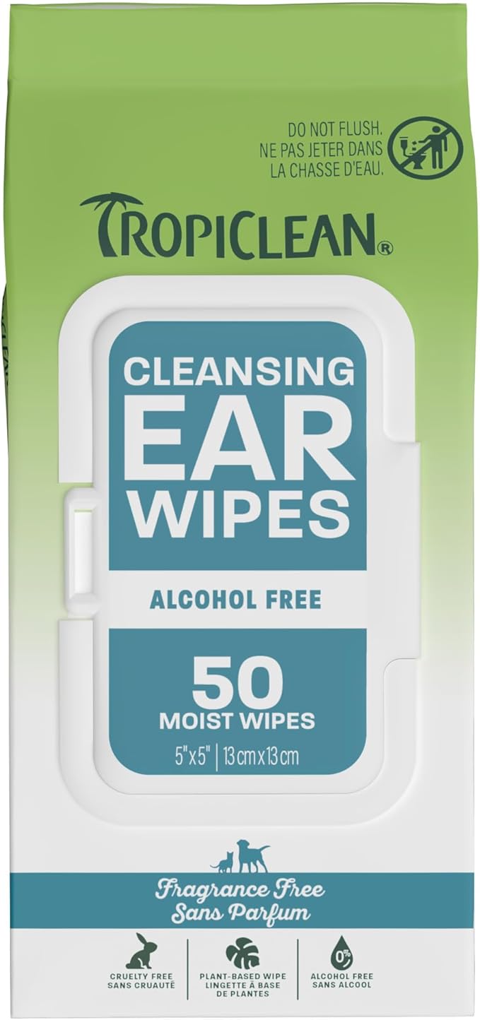 Dog Ear Wipes, Dog Ear Cleaner, Soothing Itch Relief, Gently Removes Wax and Debris, Odor Eliminating, Safe for Daily Use, Cat Safe, 50ct.