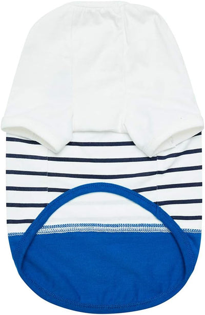Blueberry Pet Soft & Comfy Summer Vacation Beach Cotton Dog T-Shirt in Blue Stripes, Sea Lover Shirt Tank Top Clothes, Back Length 16", for Medium Large Dogs