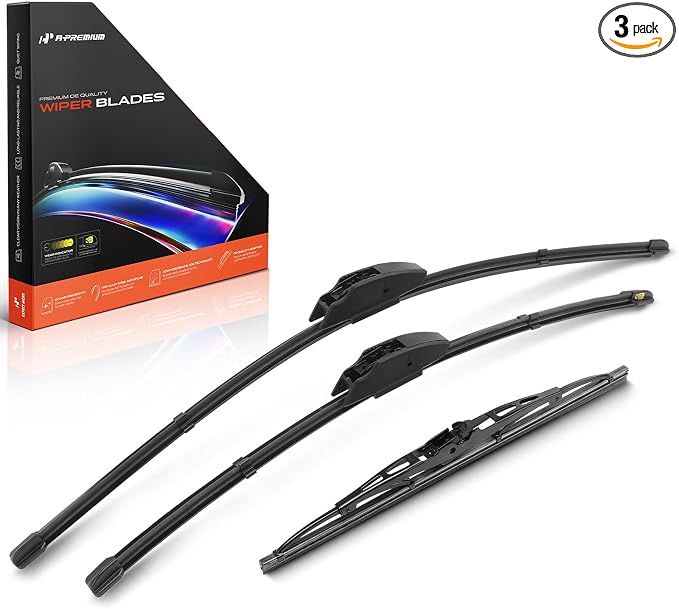 A-Premium 24"+20"+12" Windshield Wiper Blades Compatible with Cadillac XT5 2017-2024, XT4 2019-2024, XT6 2020-2024 - Front Rear Wipers Blade, Hook/Hook Arm, with Wear Indicator & Towel (Pack of 3)