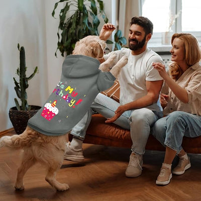Dog Sweater Dog Hoodie Cold Weather Coat Hooded Sweatshirt for Puppies,Cats, Small Medium Large Dogs (Grey(It's My Birthday), Medium)