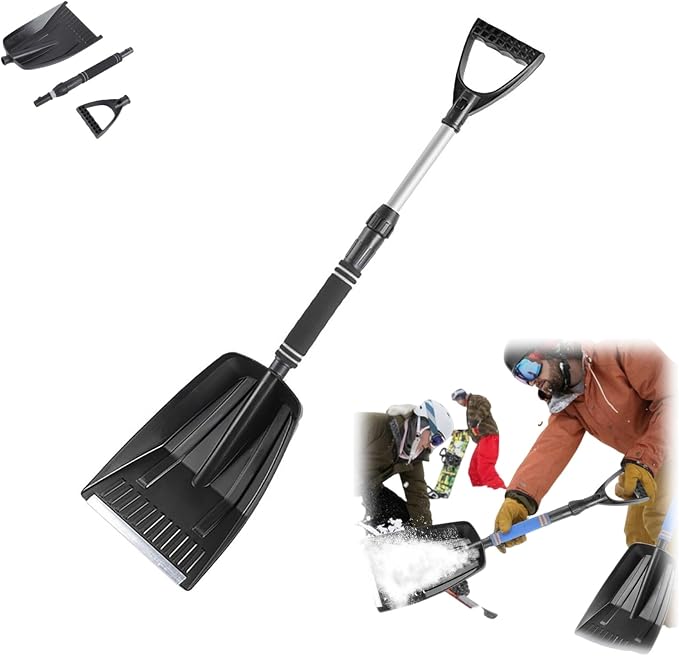 Winter Car Snow Shovel, Retractable Snow Pusher, Lightweight Retractable Detachable Defrosting Cleaning Tool, Portable Snow Shovel for Car, Trucks, SUV (Black)