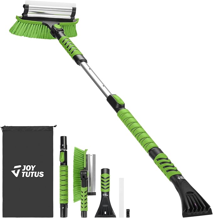JOYTUTUS 41.5IN Extendable Snow Brush and Ice Scraper, 270°Pivoting Snow Scraper Brush for Car Windshield, Telescoping Ice Scraper, Foam Grip, Heavy Duty Snow Remover for Cars, Trucks, SUV (Green)