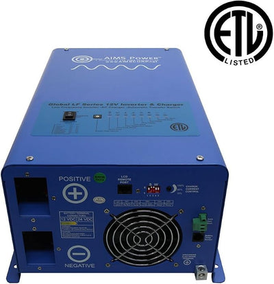 AIMS 3000W 12V Pure Sine Inverter Charger w/Transfer Switch 120V ETL