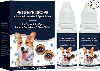 Dog Eye Drops for Dogs and Cats - Cataract Eye Drops with Lanosterol Formula, Pet Eye Wash for Cloudy Itchy Watery Goopy Eyes, Tear Stain Care, Infection Support, Pink Care, All Ages, 2 Pack 2 x 10ml