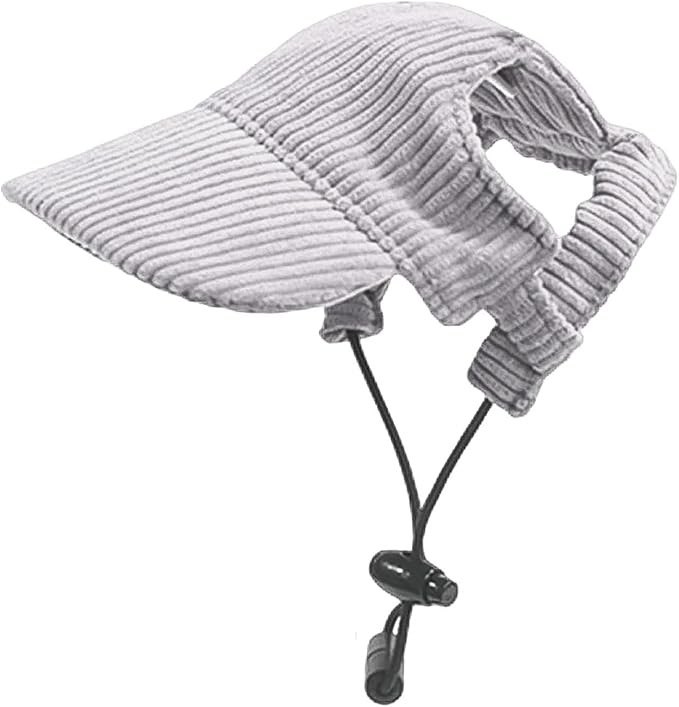 Dog Baseball Cap, Dog Cat Summer Beach Visor Hat with Ear Holes, Adjustable Puppy Sunbonnet Headdress (Grey, X-Small)